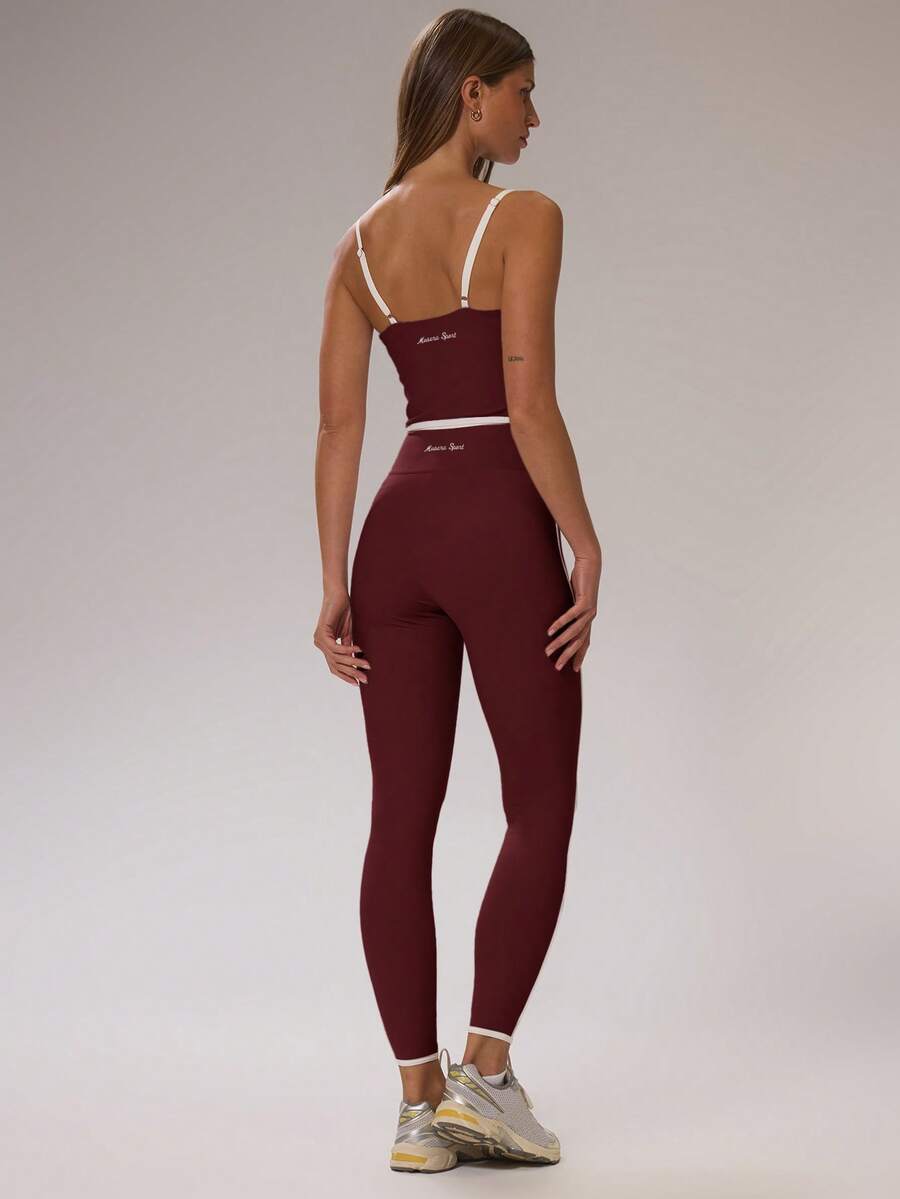 Pilates Yoga Leggings - Contrast Piping Fitted Crop Top And