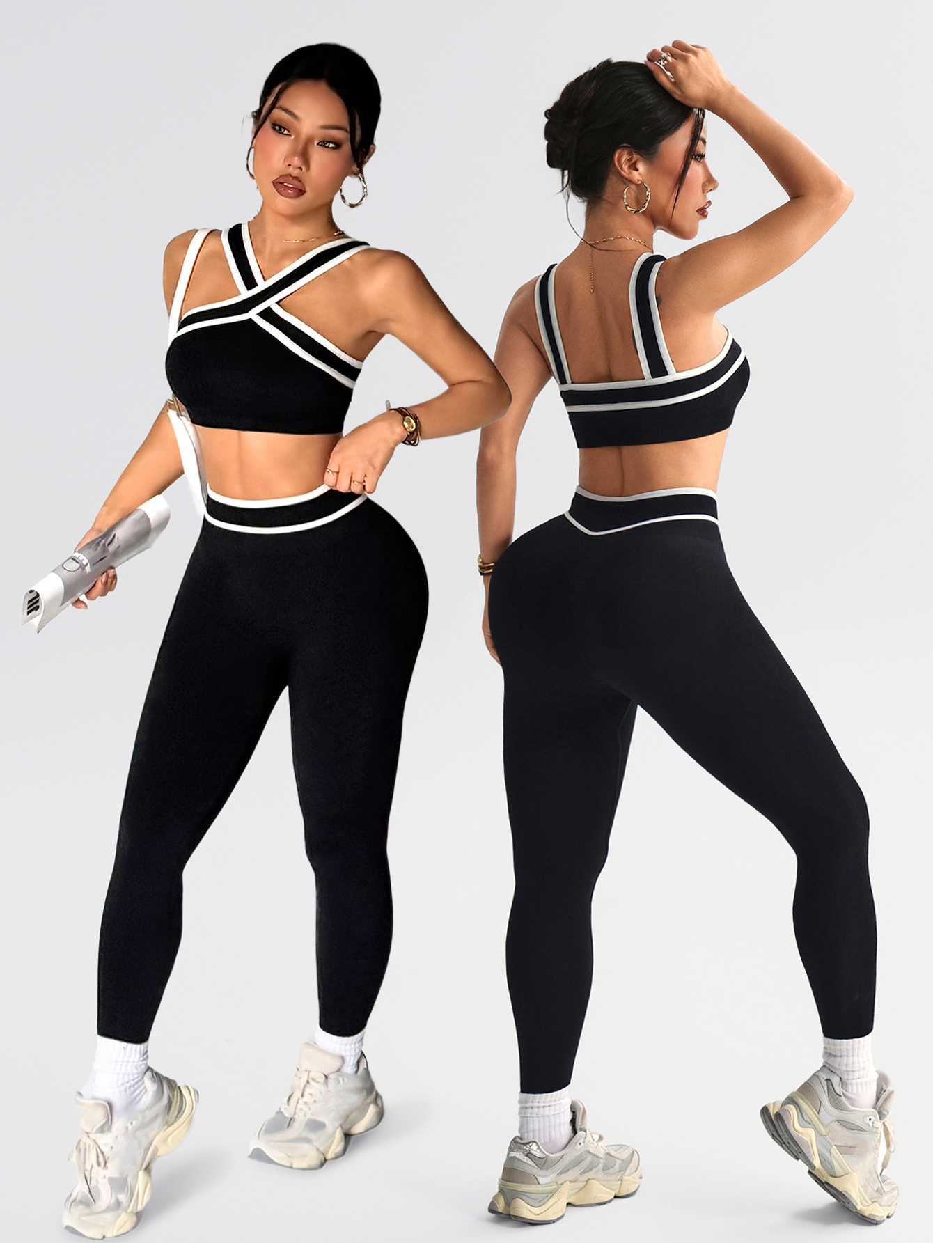 Pilates Yoga Leggings - 2 pcs Women Seamless Yoga Sets